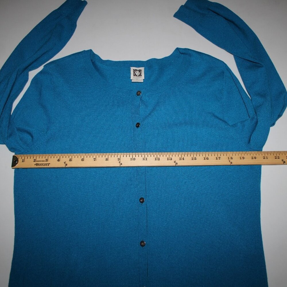 Anne Klein $89 Sz XL Peacock Blue Silver Buttons Viscose Cardigan Sweater - Picture 9 of 14